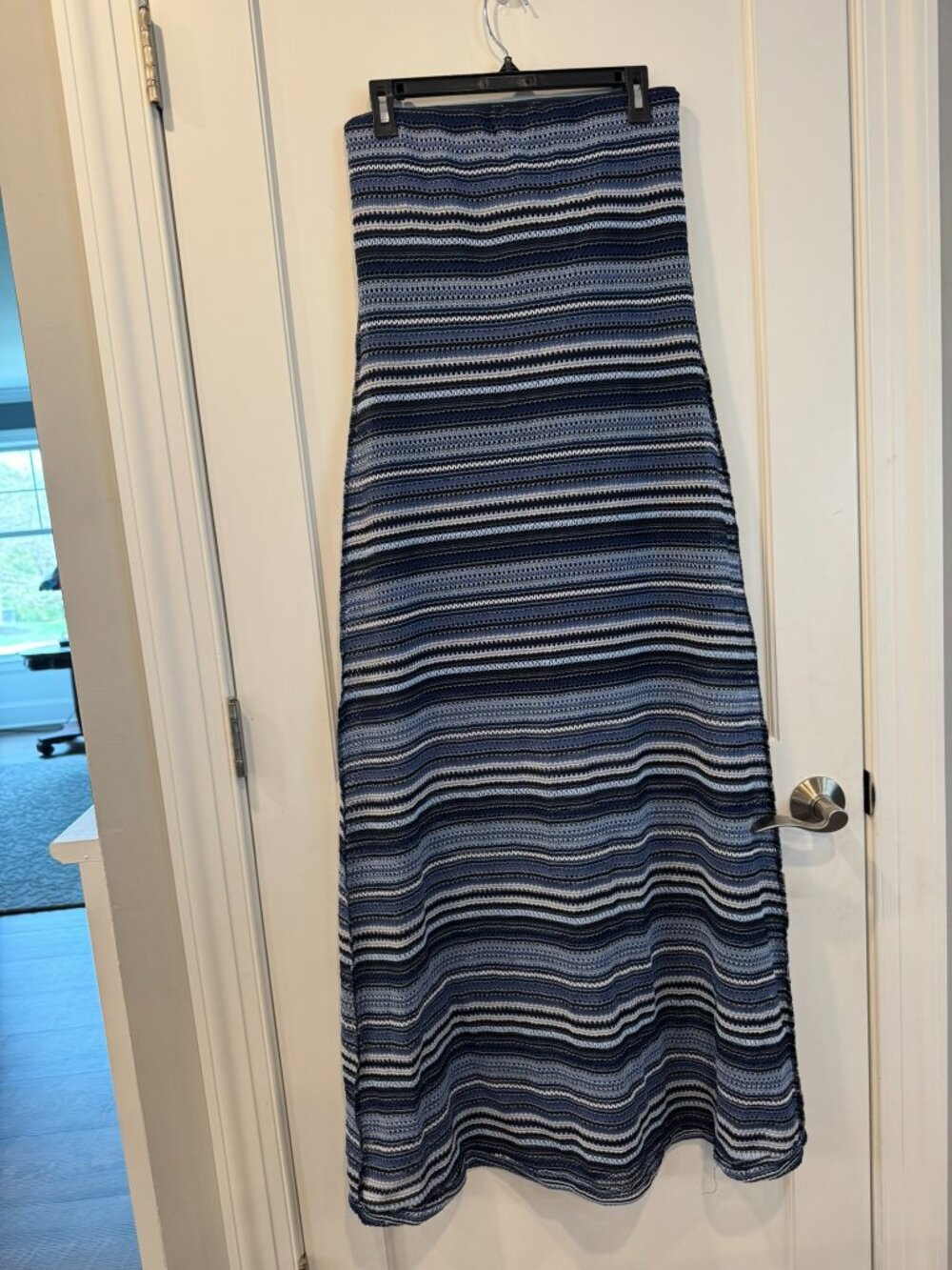 Navy Blue and White Maxi Stripped Strapless Dress by Sandiva - Women's Size Med